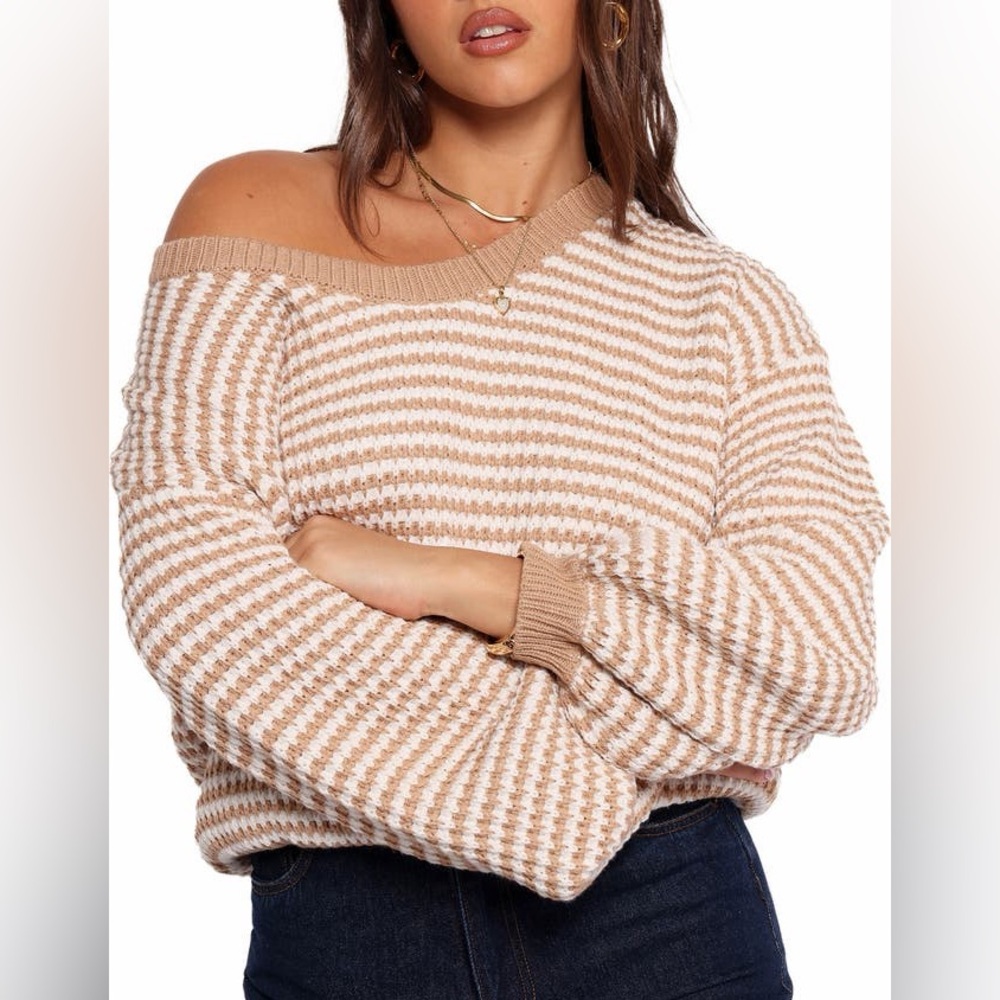 Petal & Pup Becca Crewneck Waffle Stitch Stripe Knit Sweater